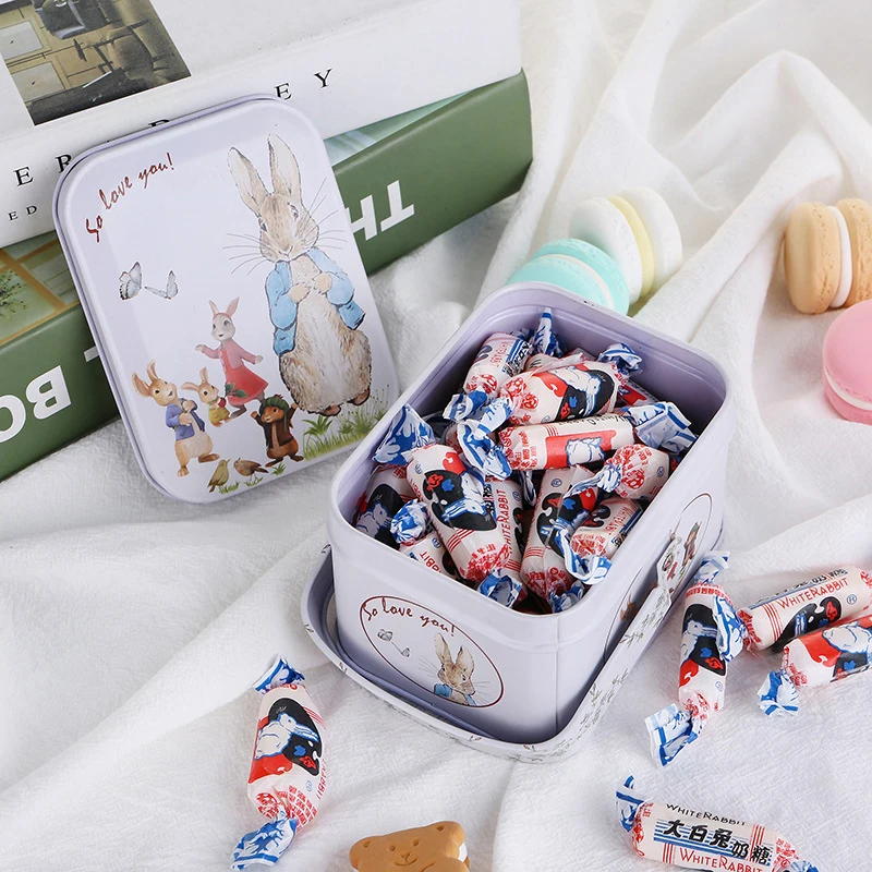 

1pc Little White Rabbit Toffee Tin Can Retro Small Suitcase Storage Can Tin Metal Candy Box Gift Box Biscuit Gift Box