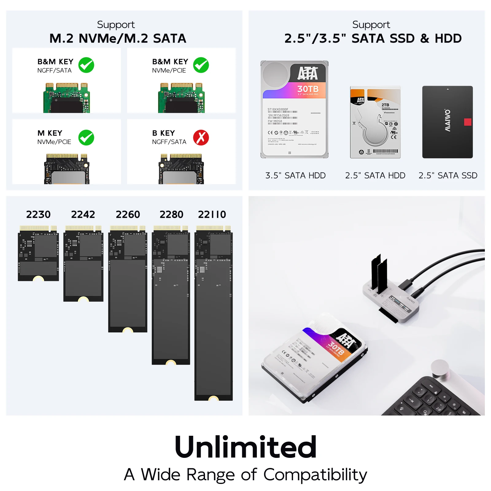 Фото Корпус док-станции MAIWO 3 Bay M.2 NVMe SATA SSD и корпус 2,5 3,5-дюймового жесткого диска SATA с поддержкой адаптера 30 ТБ/8 ТБ для автономного клонирования №3