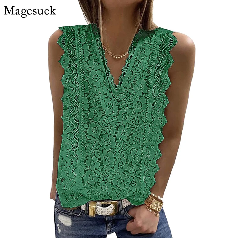 

Summer Casual Tank Tops Women Lace Patchwork Loose Vintage Sexy Crop Vest Elegant V-neck Sleeveless Crochet White Tanks 18988
