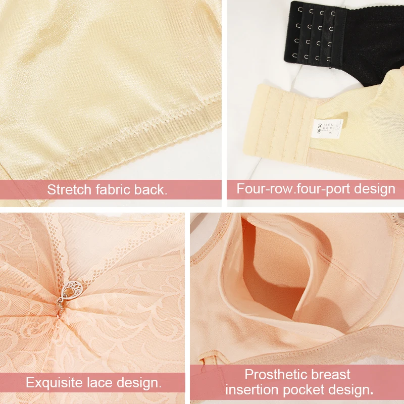6042 Sexy Lace Underwear Mastectomy Bra with Pockets for Artificial Breast Prosthesis Woman Without Steel Ring