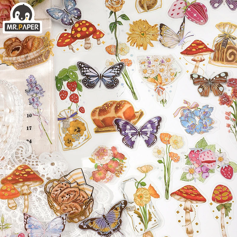 

Mr.paper Ins Style PET Hot Stamping Laser Sticker Pack Garden Picnic Series Creative Manual DIY Decorative Sticker