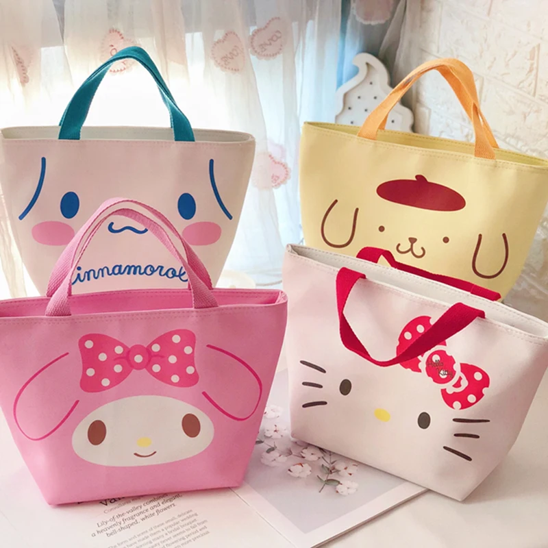 

Hellokitty Cute Cartoon Lunch Box Bag Melody Canvas Handbag My Melody Cinnamoroll Pu Insulated Lunch Bag Cute Girl Bento Bag