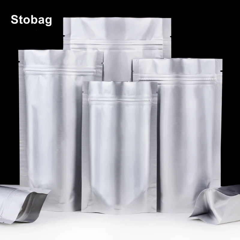 

StoBag 50pcs Aluminum Foil Stand Up Zip Lock Bag Snack Nuts Food Packaging Ziplock Sealing Thickened Tea Dried Fruits Wholesale