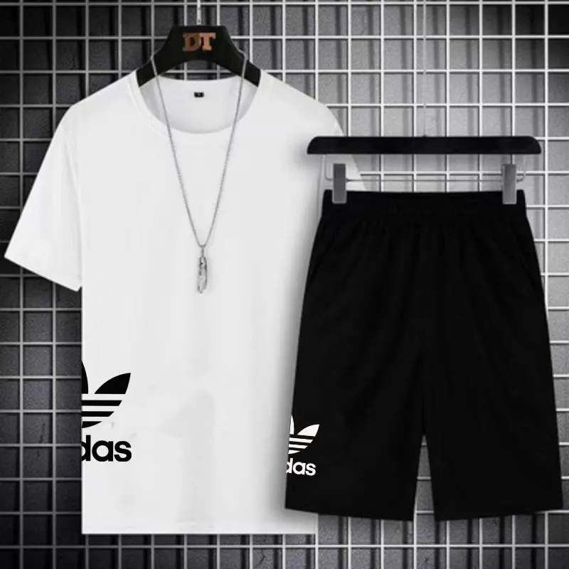 

Hot Sale Summer Men's Sports Sets Sportswear New Fashion Run Fitness Quick Drying Short Sleeve T Shirt Shorts Men 2 Piece Set