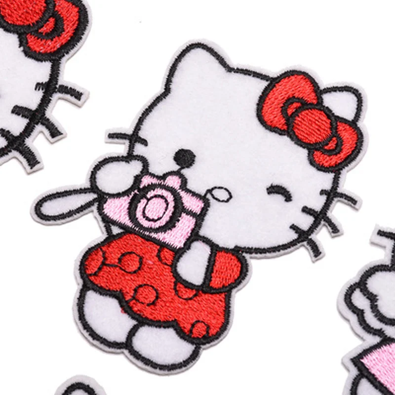 Мультяшная Милая вышитая ткань Hello Kitty наклейка нашивка сделай сам полосатая