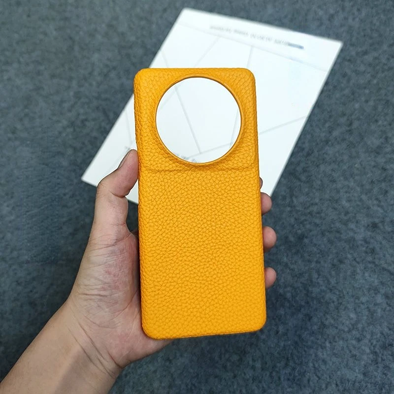 

genuine leather Material Handmade luxury Phone case Xiaomi Mi 12S Ultra case Vintage styleHard cover Yellow