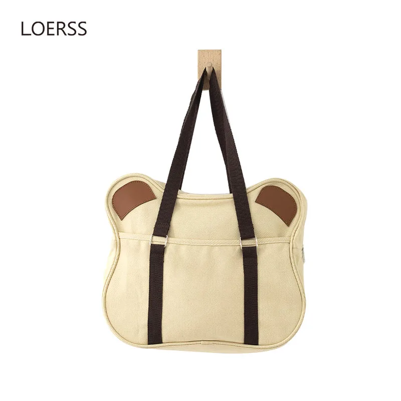LOERSS Canvas Bear Bags Cute Large Capacity Tote Bag for Girls Outdoor Commute Shopping School Bag New Design Fashion Handbags