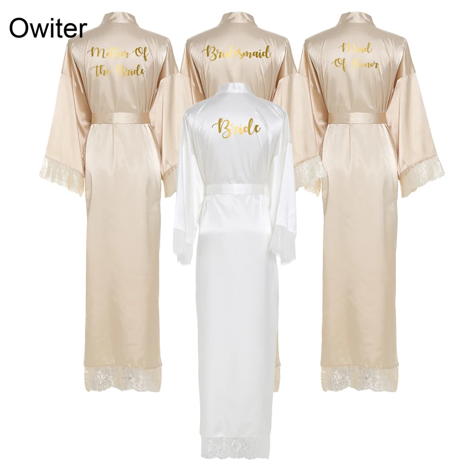 Silk Satin Lace Robes Bridesmaid Bride Robes Wedding Long Robe Bathrobe Lingerie Gown Sexy Nightgrowns Dressing