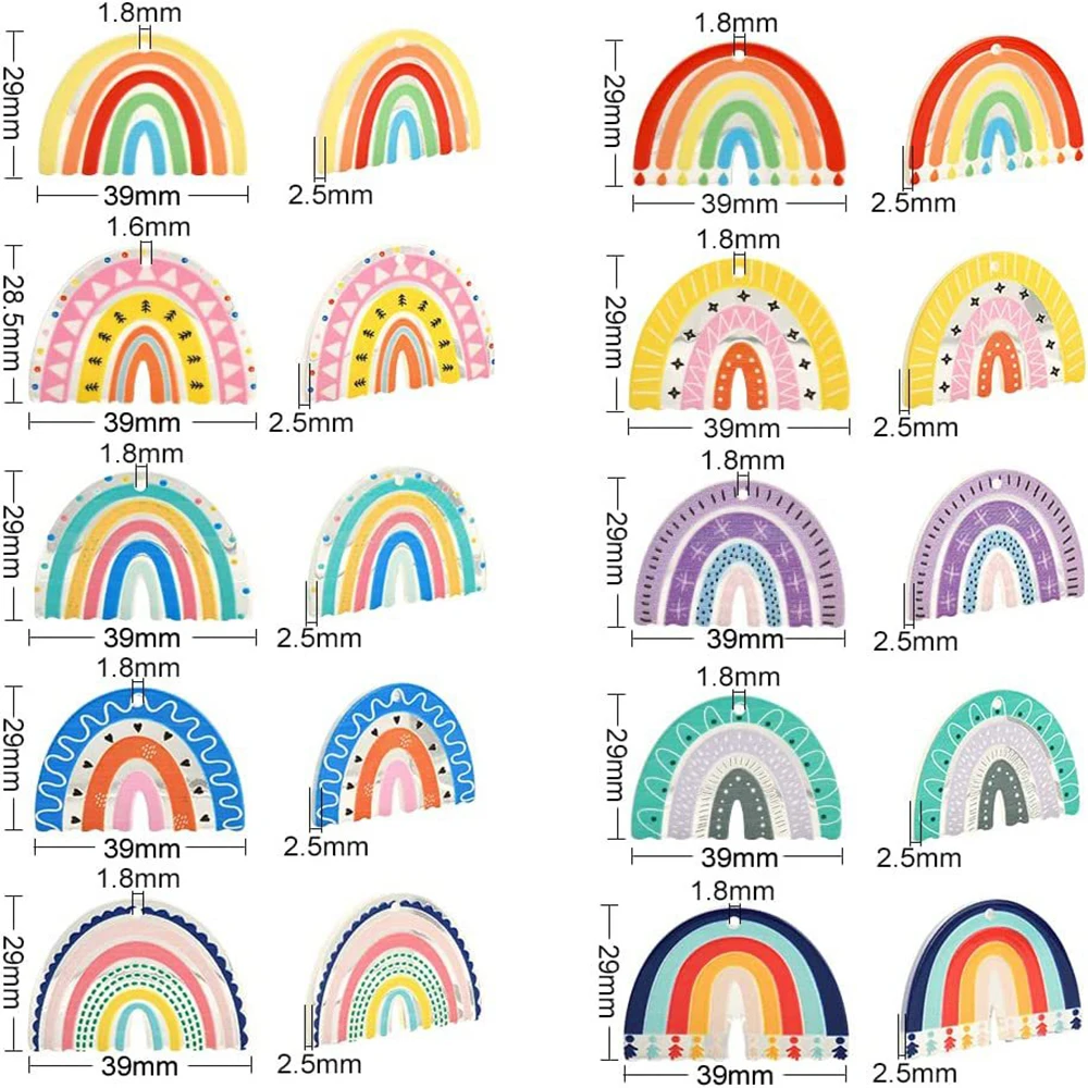 20Pcs/Set Translucent Cartoon Rainbow Acrylic Fun Pendant With Hole DIY Handmade Jewelry Earrings Key Chain Accessories