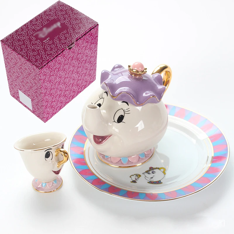 

Tea Set Cute Cartoon Beauty And The Beast Coffee Tea Set Mug Mrs Potts Chip Cup Gift Tea Pot Cup One Set Lovely Gift Droshipping