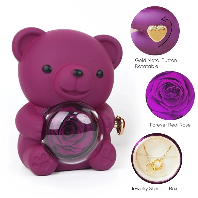 Cuddle Bear вращается вневременное ожерелье с розой шкатулка для драгоценностей на