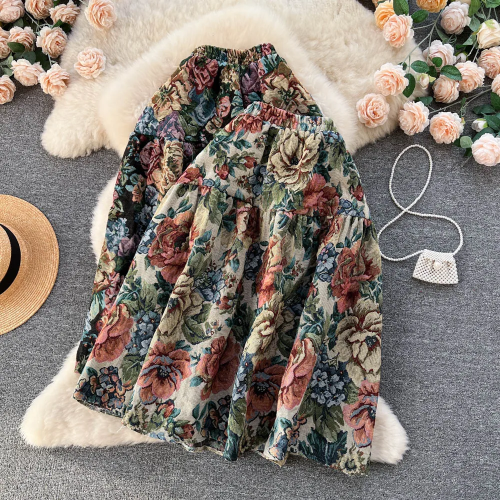 

Женская плиссированная юбка с высокой талией, элегантная трапециевидная юбка с цветочным принтом в стиле ретро, одежда в готическом стиле д...