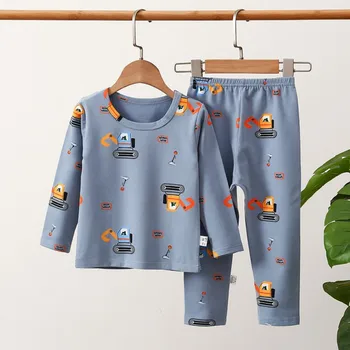 Kids Boys Girls Autumn Pajama Sets Shoulder Button Long-sleeved T-Shirt Tops with Pants Toddler Casual Sleepwear Kids Pyjama Set 1