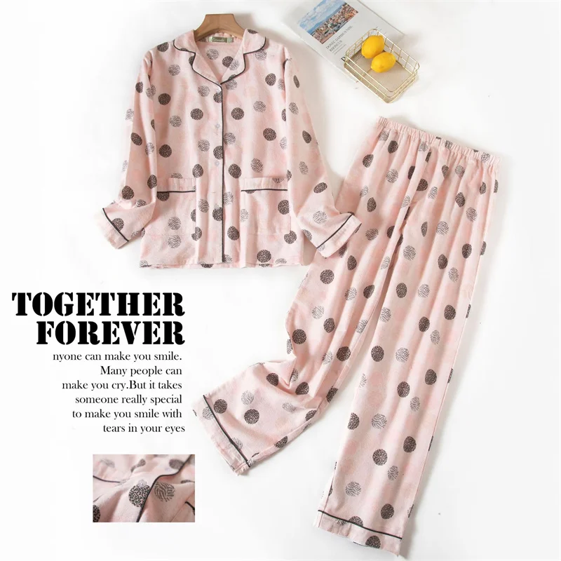 100% Cotton Pajamas Set Women Sweet Homewear Plaid Print Full-Sleeve Autumn Comfortable Pyjamas Clothes Big Size