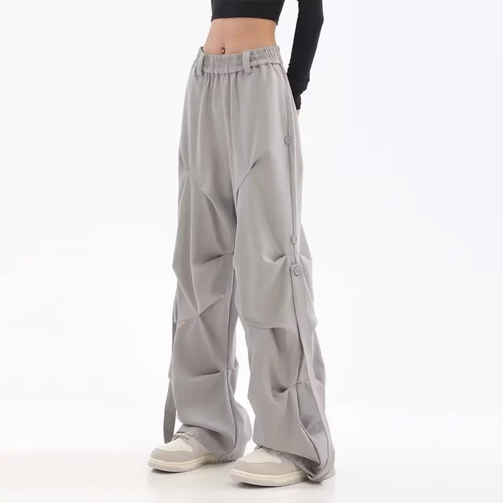 

Повседневные женские брюки Y2K с широкими штанинами и эластичным поясом, лето 2023, Корейская уличная одежда, негабаритные джоггеры с высокой талией, плиссированные брюки серого цвета
