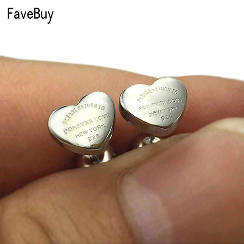 

Heart Earrings Rose Gold Stainless Steel Forever Love Ear Studs Luxury Jewelry Letters For Women Silver Color Fashion Gift