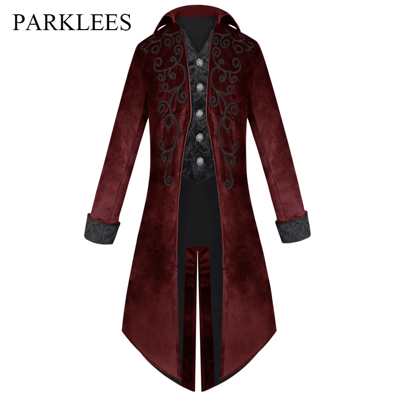 

Parklees Mens Steampunk Vintage Tailcoat Medieval Renaissance Victorian Frock Coat Halloween Prince Uniform Cosplay Costume Male