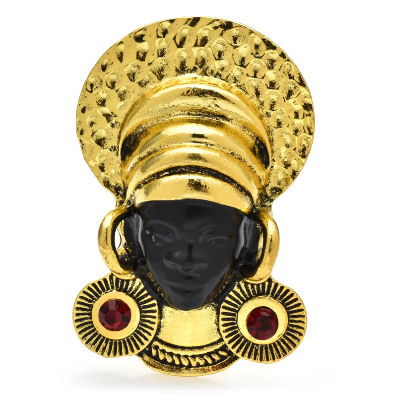 

Wuli&baby Africa Women Brooches Vintage Enamel Wear Earrings Lady Black Pearson Figure Party Casual Brooch Pin Gifts