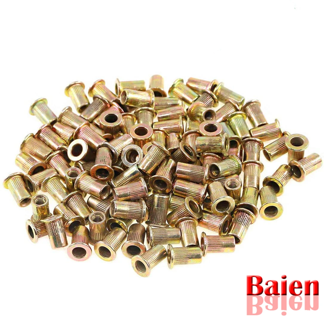 

300pcs M3 M4 M5 M6 M8 M10 Flat Rivet Nuts Zinc Plated Carbon Steel Insert Head Threaded Nuts