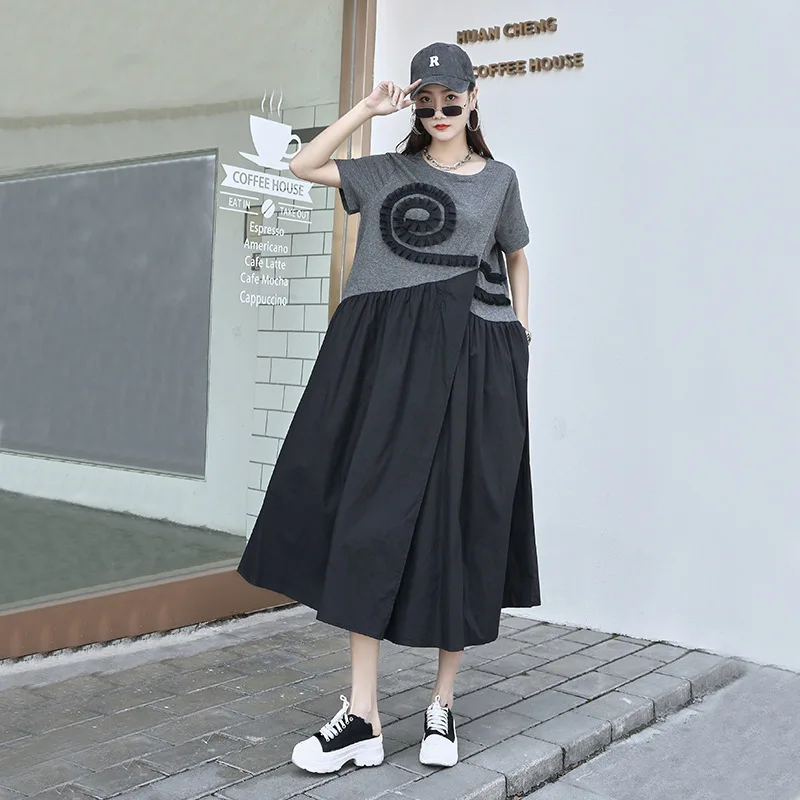 

SuperAen 2022 Sweet French Patchwork Stereo Flower Spring Summer New Slim Split A-line O Neck Dress for Women