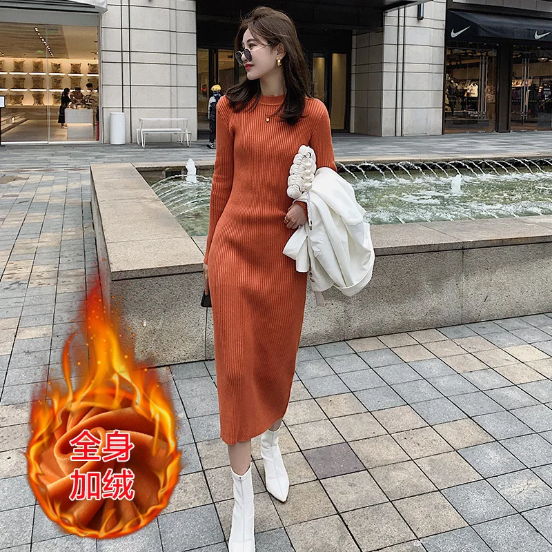 8980 eight colors size 5 fleece-lined and sweater base dress warm round neck