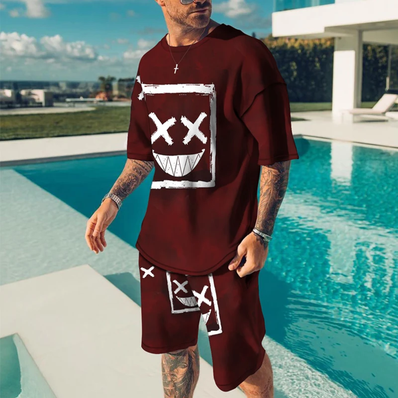 Новый смайлик с объемным принтом летний мужской костюм мужская одежда комплект