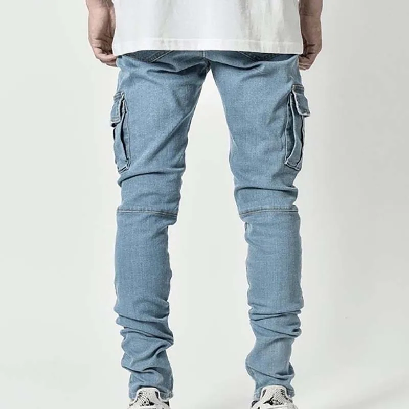 Jeans Men Pants Casual Cotton Denim Trousers Multi Pocket Cargo Jeans Men Street Style Hip Hop Pencil Pants Side Pockets Cargo