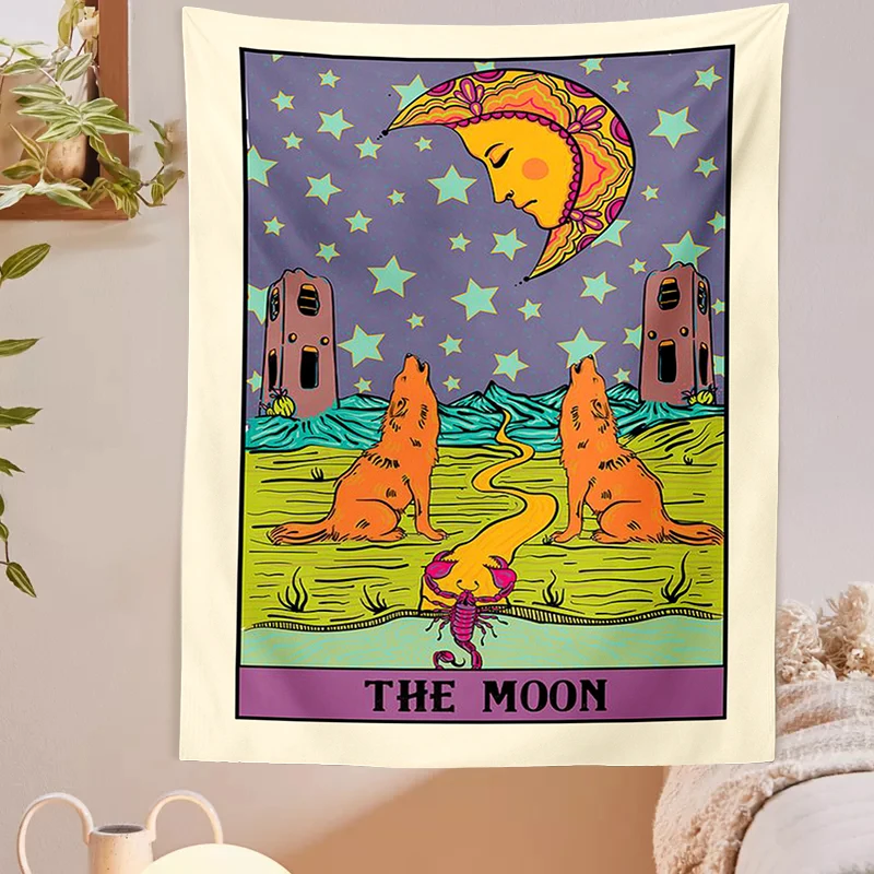 

Mandala Tarot Card Tapestry Wall Hanging Tapestries Bedroom Bedspread Throw Cover Tarot Sun and Moon Wall Hanging Home Decor