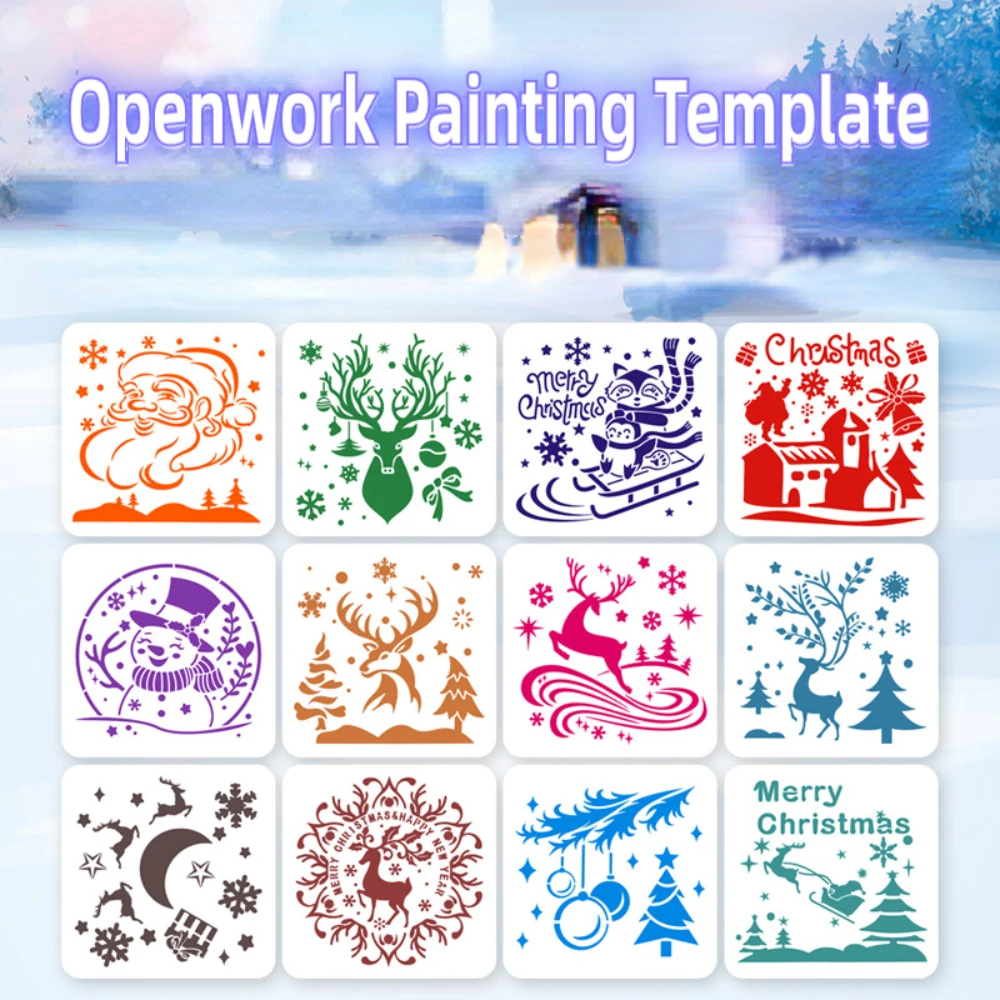 

12pcs Hollow Painting Template Christmas Child DIY Wall Painting Toys Hand-paint Template Set Tracing Graffiti Spray Paint Tools