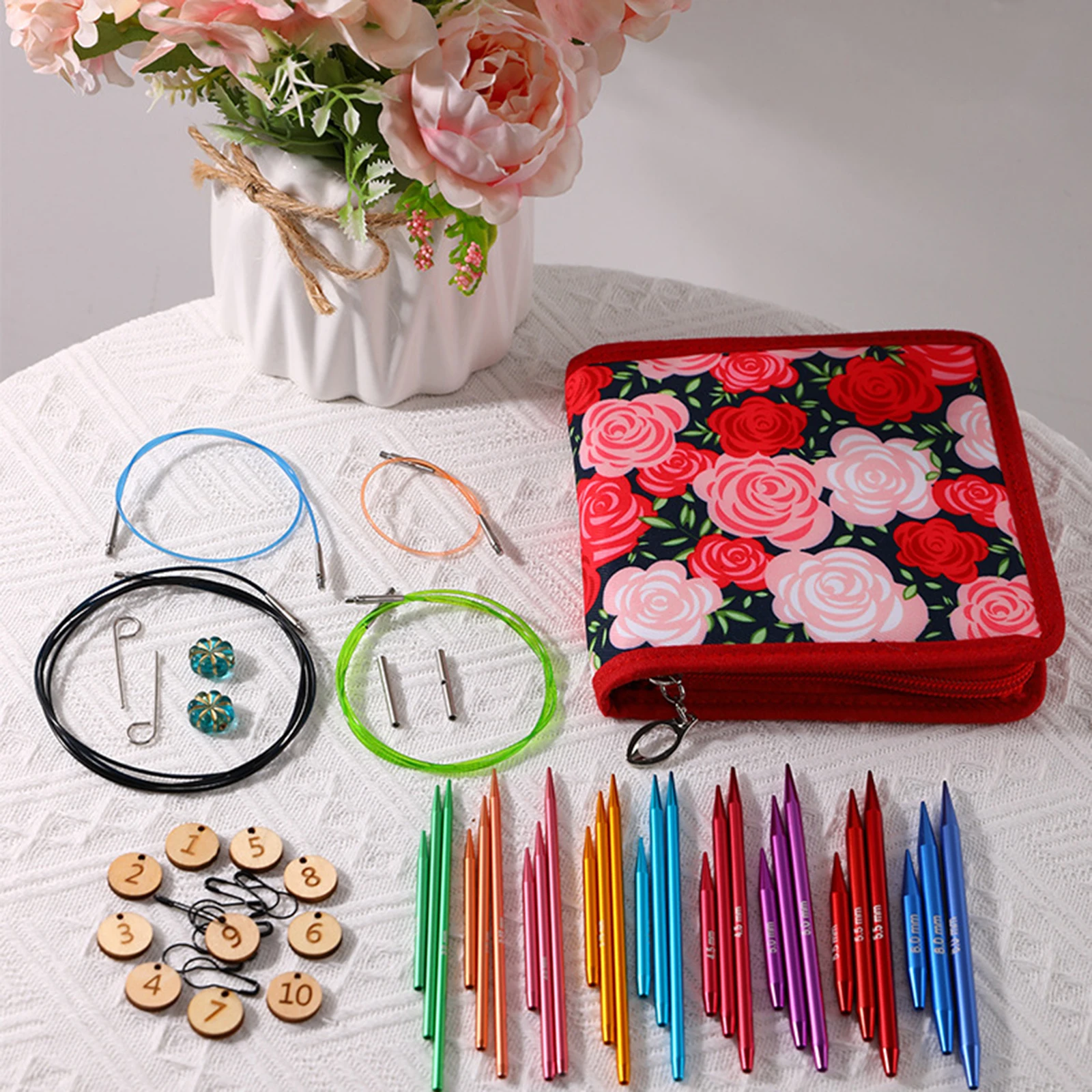 Набор круговых спиц для вязания инструмент товары творчества с сумкой хранения
