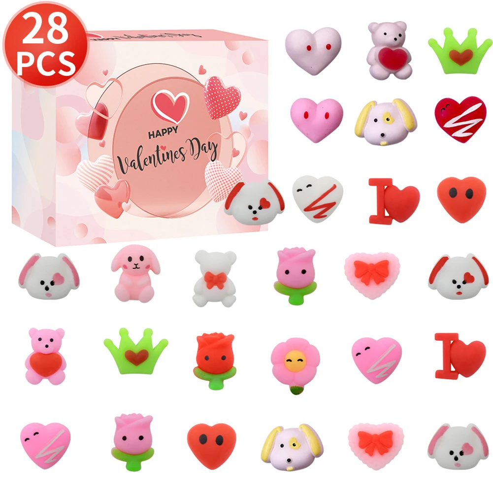 

28PCS Kawaii Squishies Rose Heart Squishy Toys Antistress Ball Squeeze Party Favors Stress Relief Toys For Valentines Day