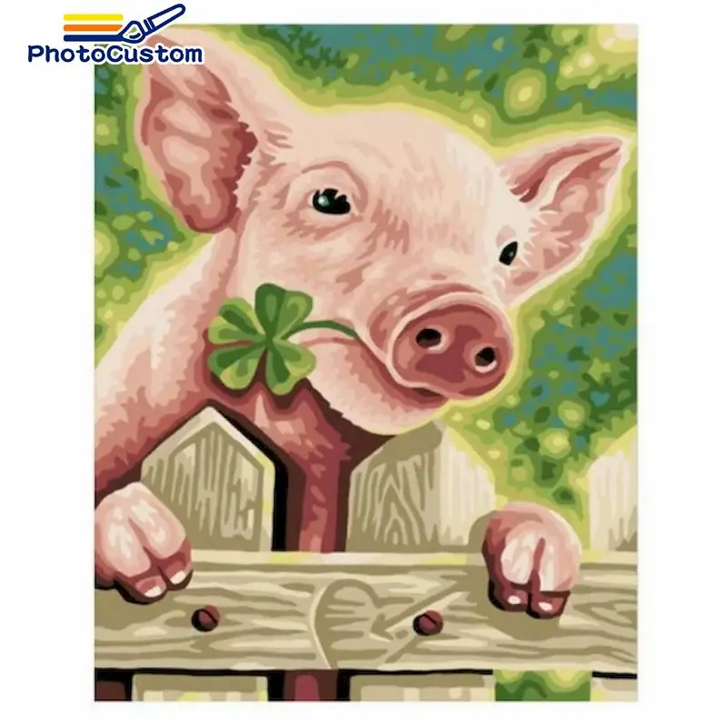 

PhotoCustom Oil Painting Pig Drawing On Canvas HandPainted Art Gift DIY Picture By Number Animals Kits Home Decor