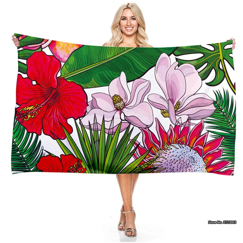 

Tropical Floral Palm Leaf Pattern Bath Towel 3D Digital Printed Rectangular Microfiber Bathroom Swimming Beach Towels