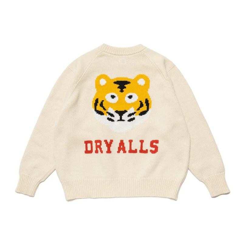 

HUMAN MADE Cartoon Tiger Head Letter Fallow Baggy Round Neck Wool Knit Sweater Pullover For Men And Women