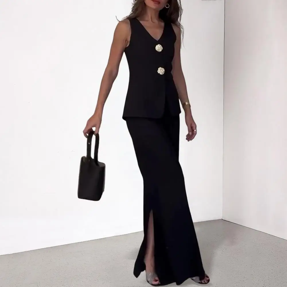 Женский костюм с жилетом и брюками жилет без рукавов V-образным вырезом двойными