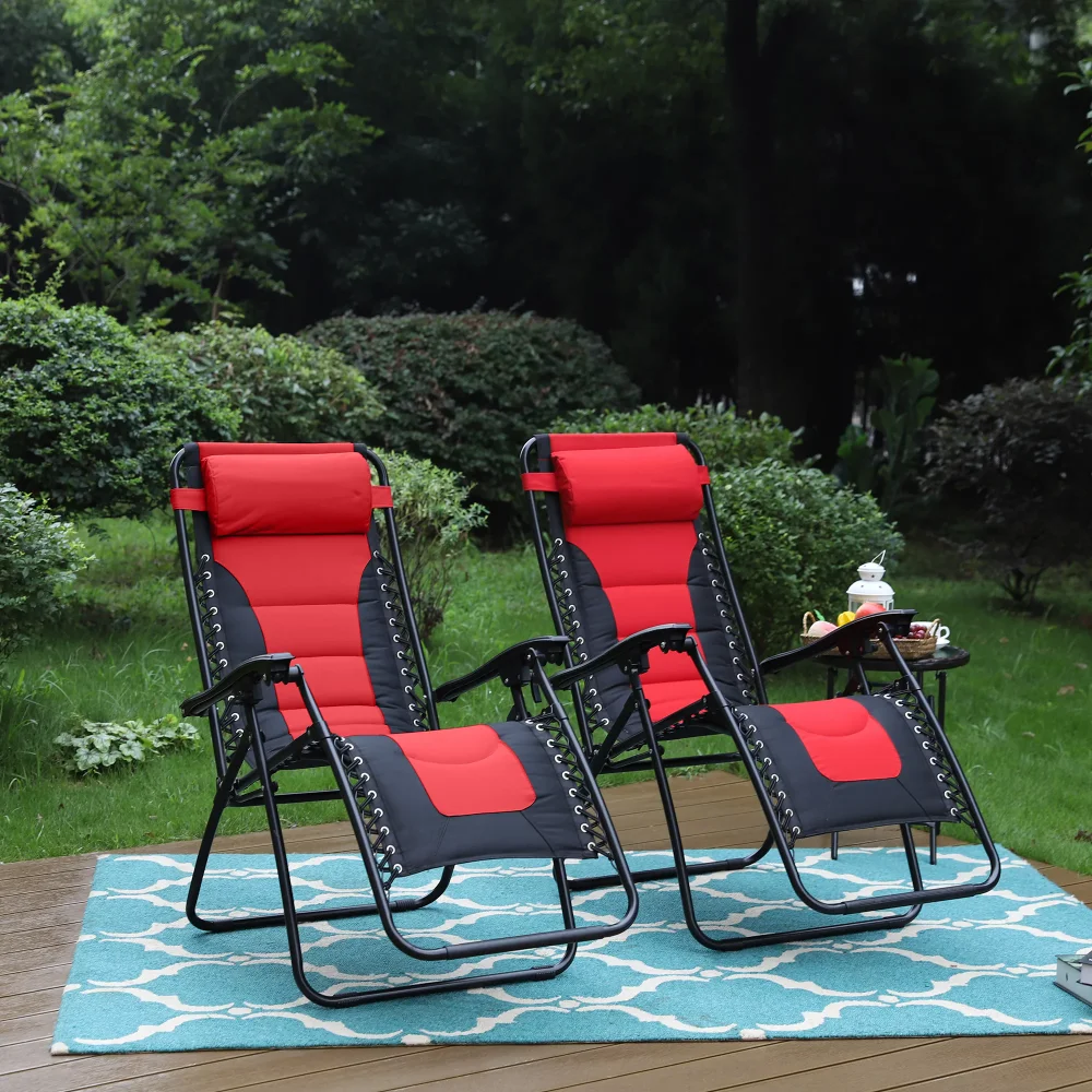 

MF Studio Set of 2 Padded Zero Gravity Chair Folding Outdoor Patio Recliner with Adjustable Headrest and Cup Holder, Red