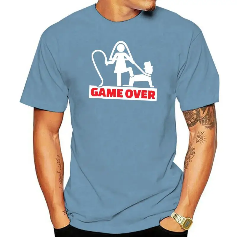 

T-shirt uomo Game Over addio al celibato divertente sposo amici festa nera