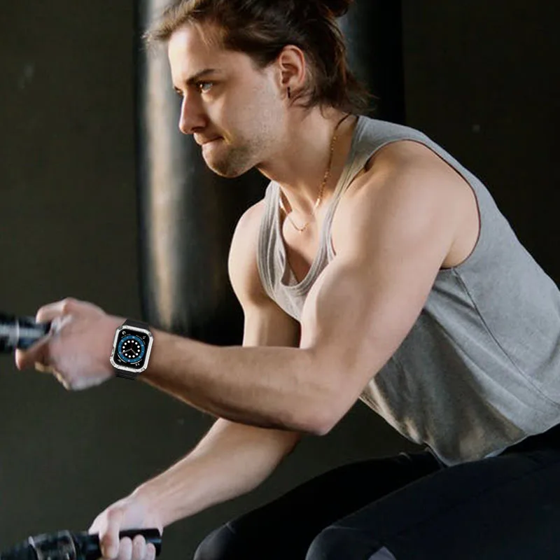 Ремешок и чехол для Apple Watch series 7 Band 45 мм с бампером прочные мужские ремешки