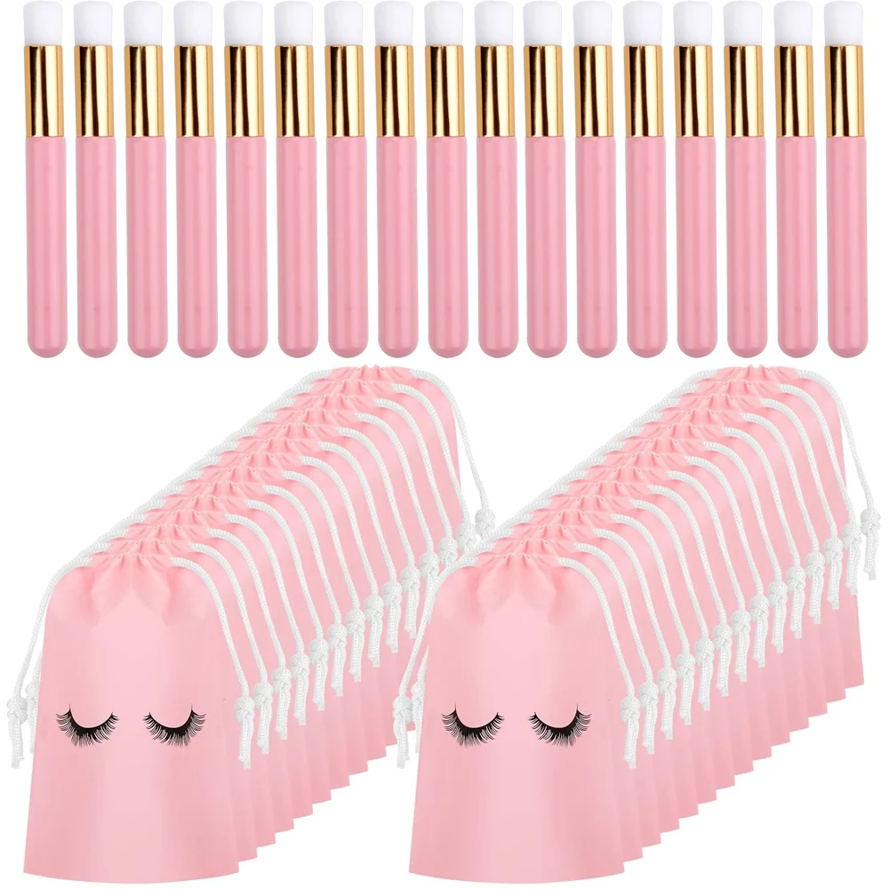 

10Pcs Eyelash Aftercare Bags 5Pcs Lash Cleaning Brush Plastic Drawstring Lashes Bag Toiletry Makeup Set Cosmetic Eyelash Supply