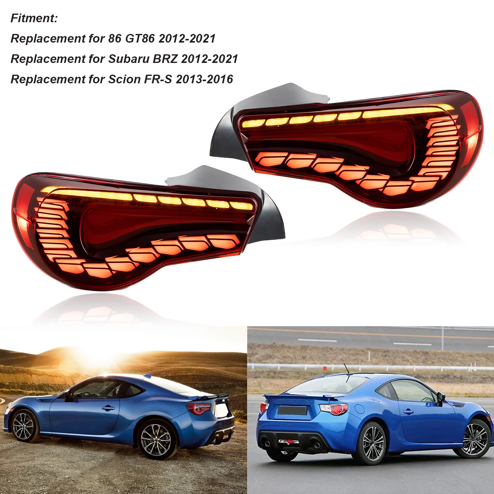 Для Subaru BRZ 2012 2013 2014 2015-2021 1 пара красная GTS полный задний динамический фонарь с