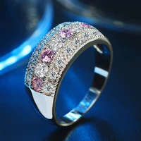 new bright handmade wide ring fashion pink cubic zircon rings for students girls women in wedding party jewelry