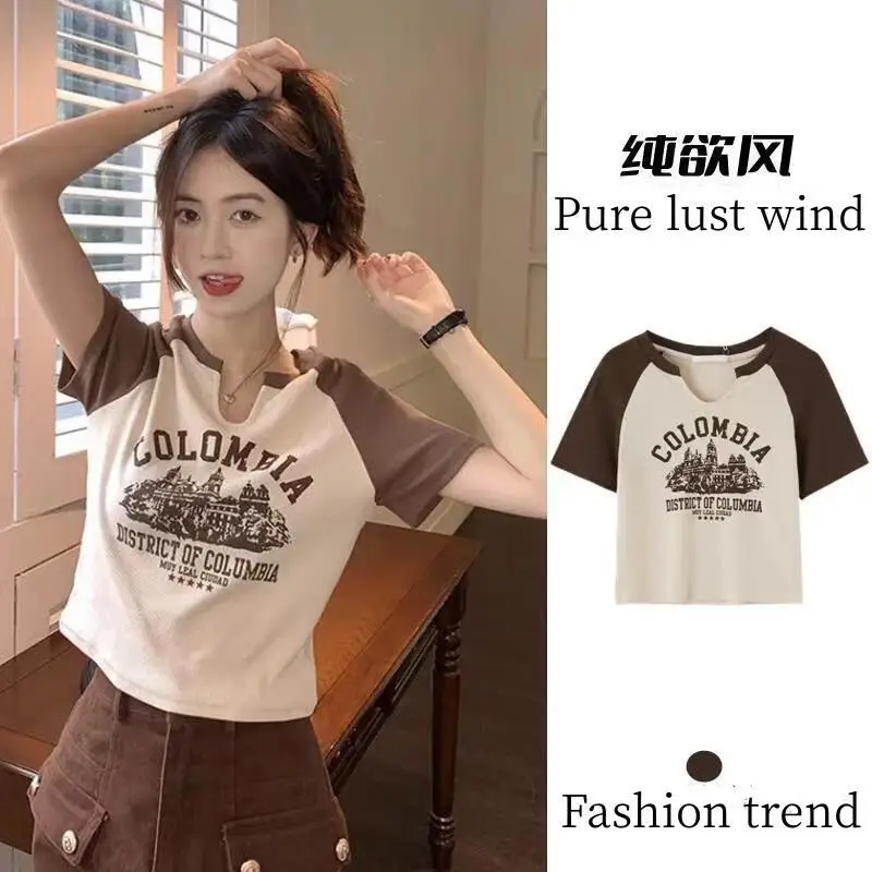 Summer of 2023 Korean Fashion Shirt Y2k for Women Short Clothes Kawaii Graphic Streetwear Cute Black and White T-shirts Crop Top