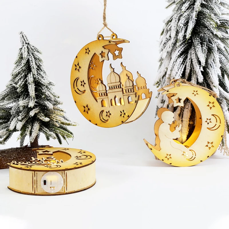 

2022 Eid Mubarak Wooden Pendant Ramadan Decoration Islam Muslim Party Decor Home Furnishing decoration
