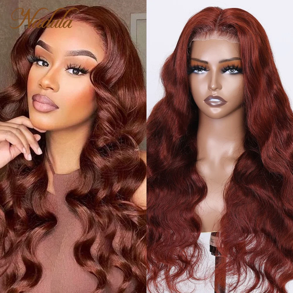 Nadula Hair Caramel Red Body Wave Lace Closure Wig 6X4.5 Pre Cut Glueless Breathable Cap 150% Density Reddish Brown