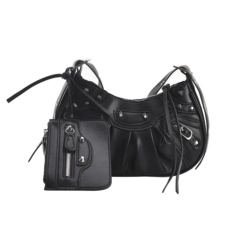 

Luxury Hobo Bags Classic Pleated Dumpling Bag New Fashion Gothic Underarm Shoulder Bags Trendy Crossbody Bags Women Rivet Bags