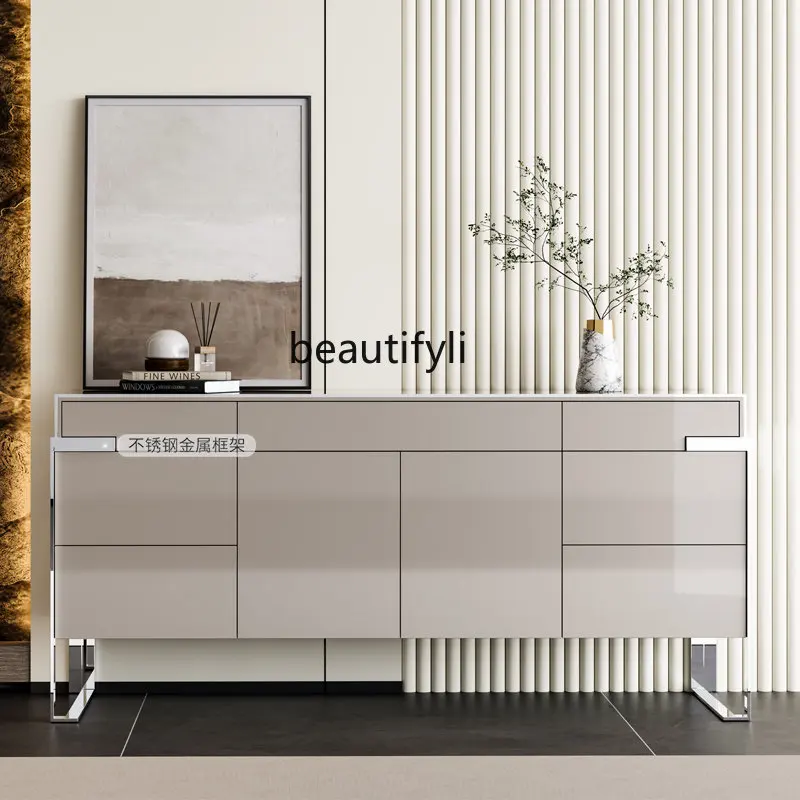 

Italian-Style Light Luxury Sideboard Cabinet Hong Kong-Style Chest of Drawers Simple Liquor Cabinet Metal Storage Cabinet