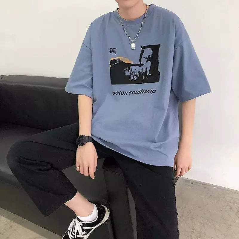 

NEW IN men's short-sleeved t-shirt Hong Kong style high street Harajuku boys all-match loose shirts unisex hip hop vintage t