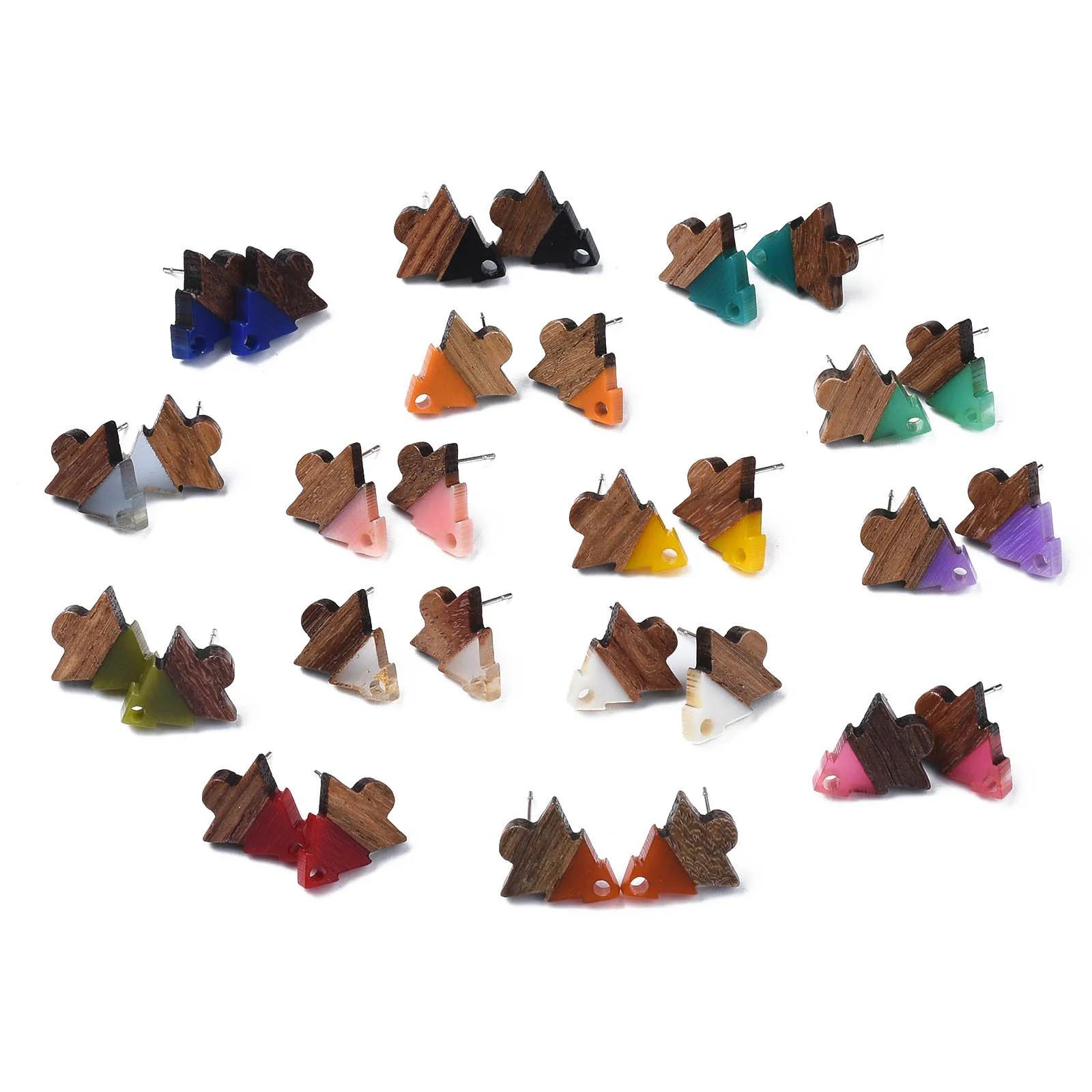 

Kissitty 20 Pairs Mixed Color Tree Shape Resin Walnut Wood Stud Earring Findings With Pins DIY Stud Earrings Jewelry Findings