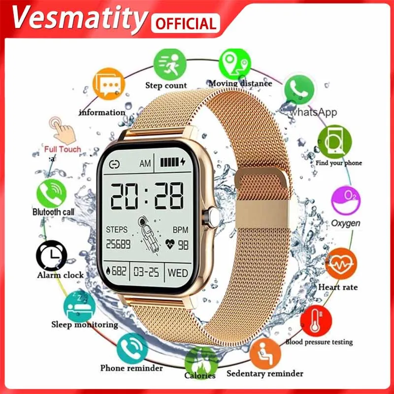 

Смарт-часы CT2 для мужчин и женщин, фитнес-трекер с сенсорным экраном 1,69 дюйма, пульсометр, Bluetooth, водонепроницаемые часы для Android