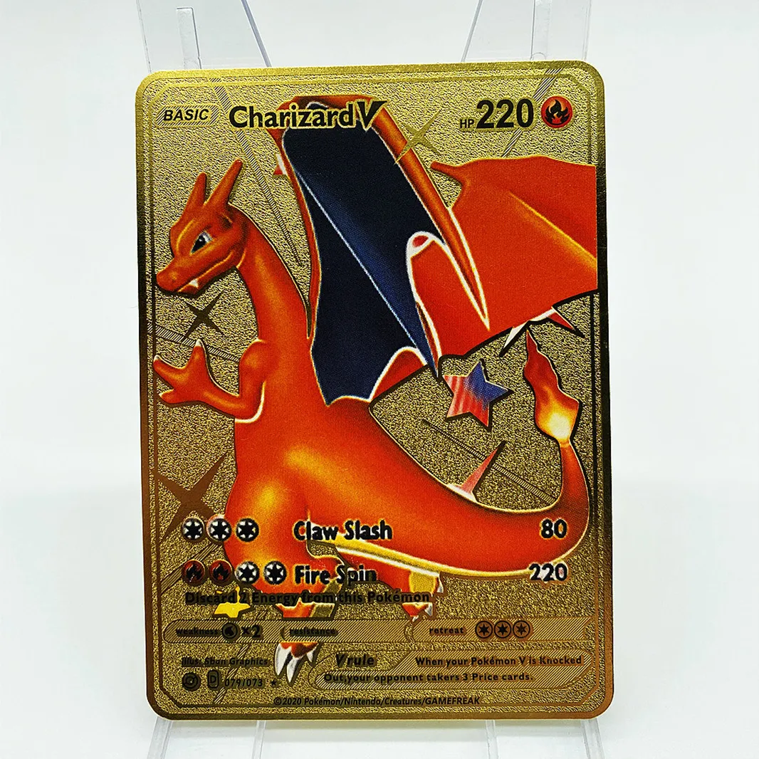 

Карты Pokemon металлические золотые карты в испанском Пикачу вмакс Charizard Vmax Mewtwo GX голографический солитер HP детская Коллекционная игра
